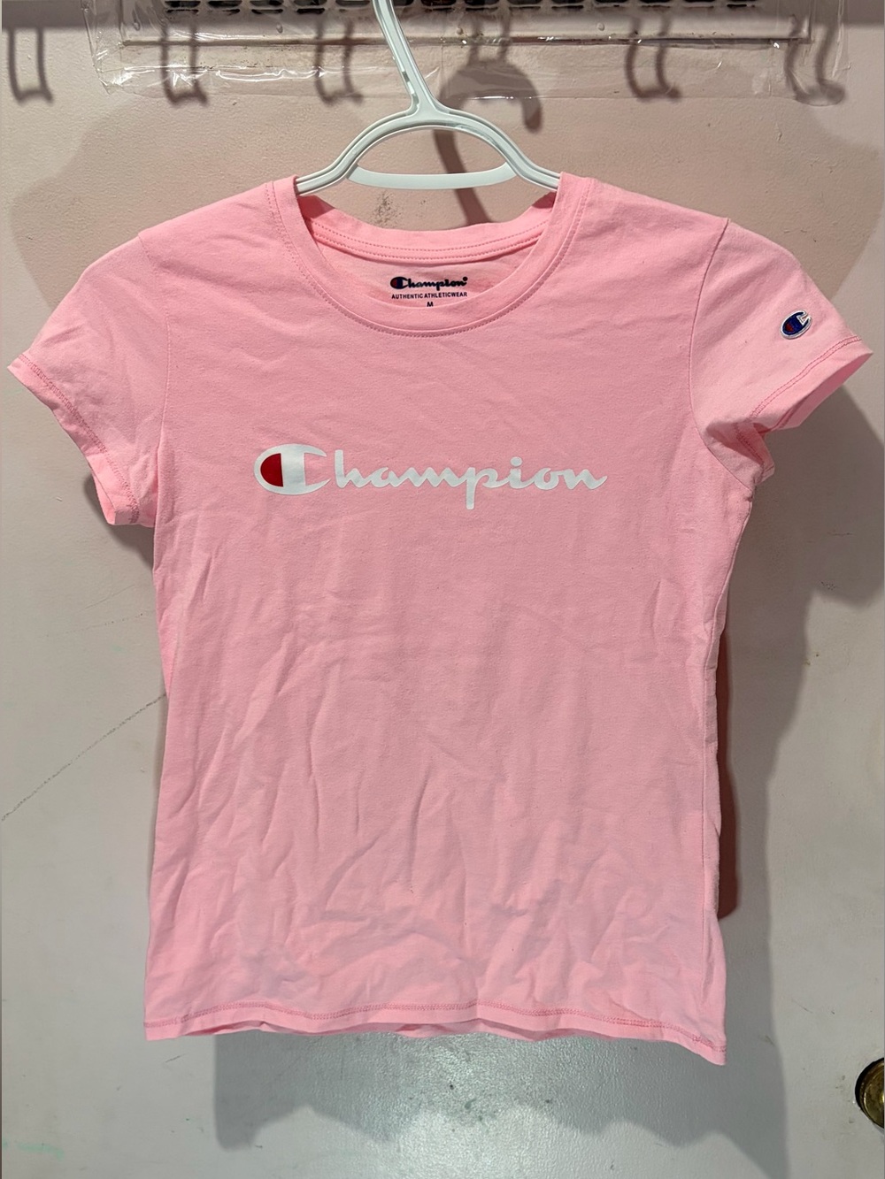 Champion Pink Short Sleeve Logo Tee with White Script